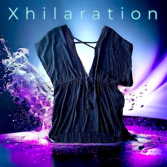 Xhilaration l Black w/ Gold accented thread l Top, Tunic l Criss-Cross back l XL - Picture 1 of 9